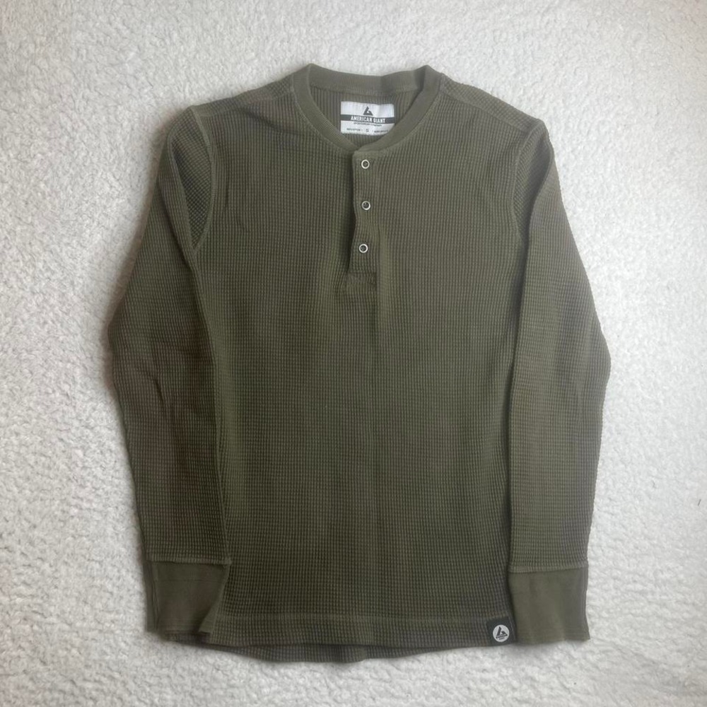 American Giant men's green thunderstorm Henley thermal shirt S